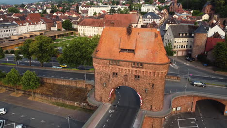 aerial view of a historic city gate in a german town