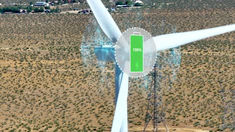 Holographic-battery-HUD-on-a-wind-power-turbine,-green-energy-concept---3D-render