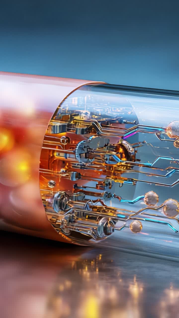 Innovative Futuristic Device with Transparent Housing Showcasing Intricate Circuitry and Dynamic Electric Elements, Merging Artistry and Technology in a Stunning Visual Display