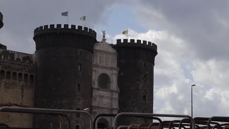 medieval fortress turreted entrance to castel nuovo, naples italy