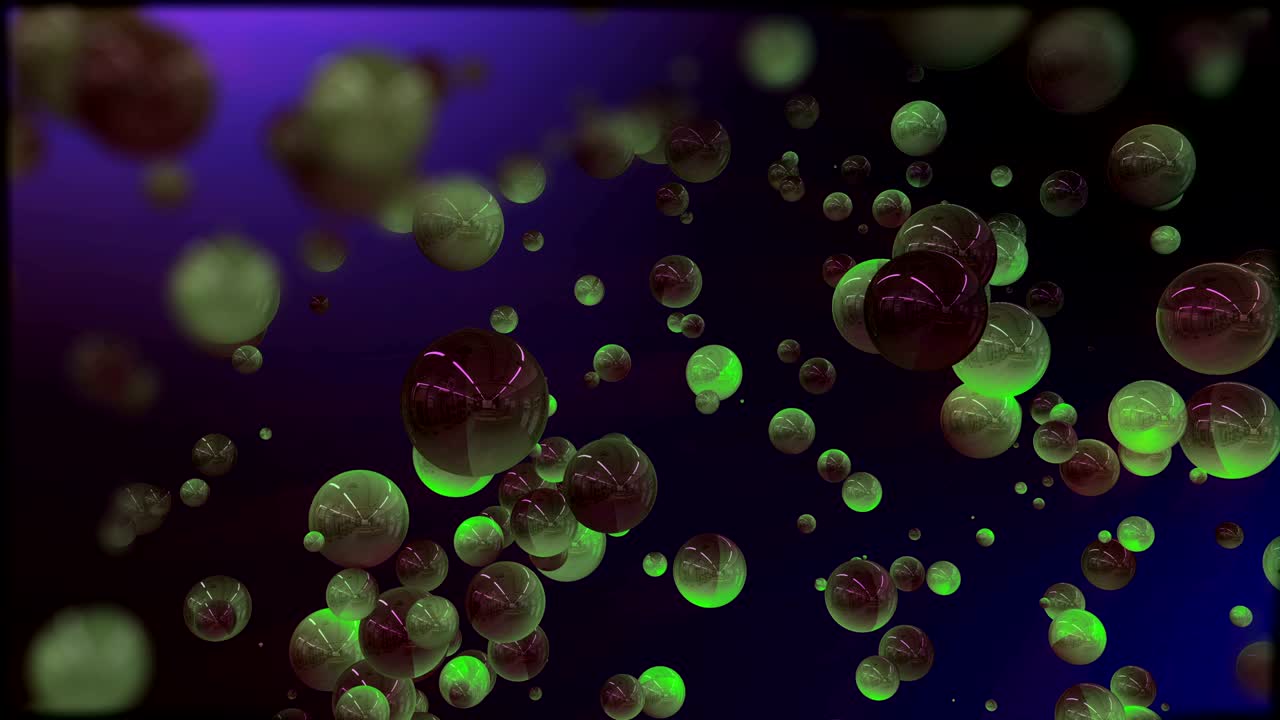 카메라를 향해 날아다니는 밝은 반이는 녹색 구.