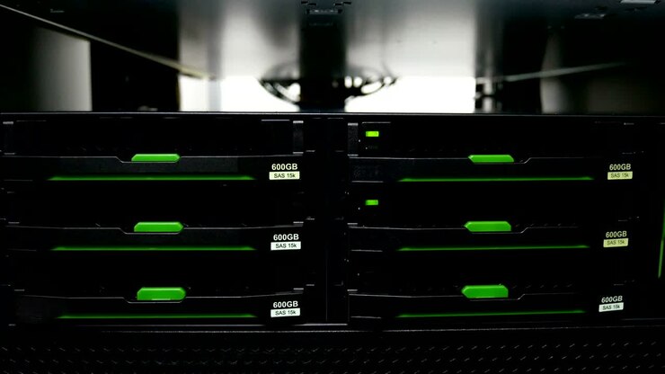 4K:Data servers while working LED lights are flashing