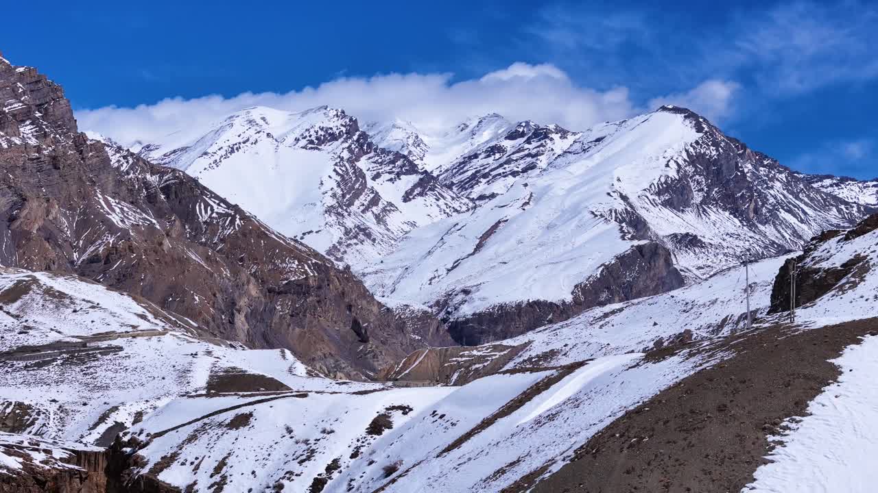 Snowy Mountain Peaks and Valley
