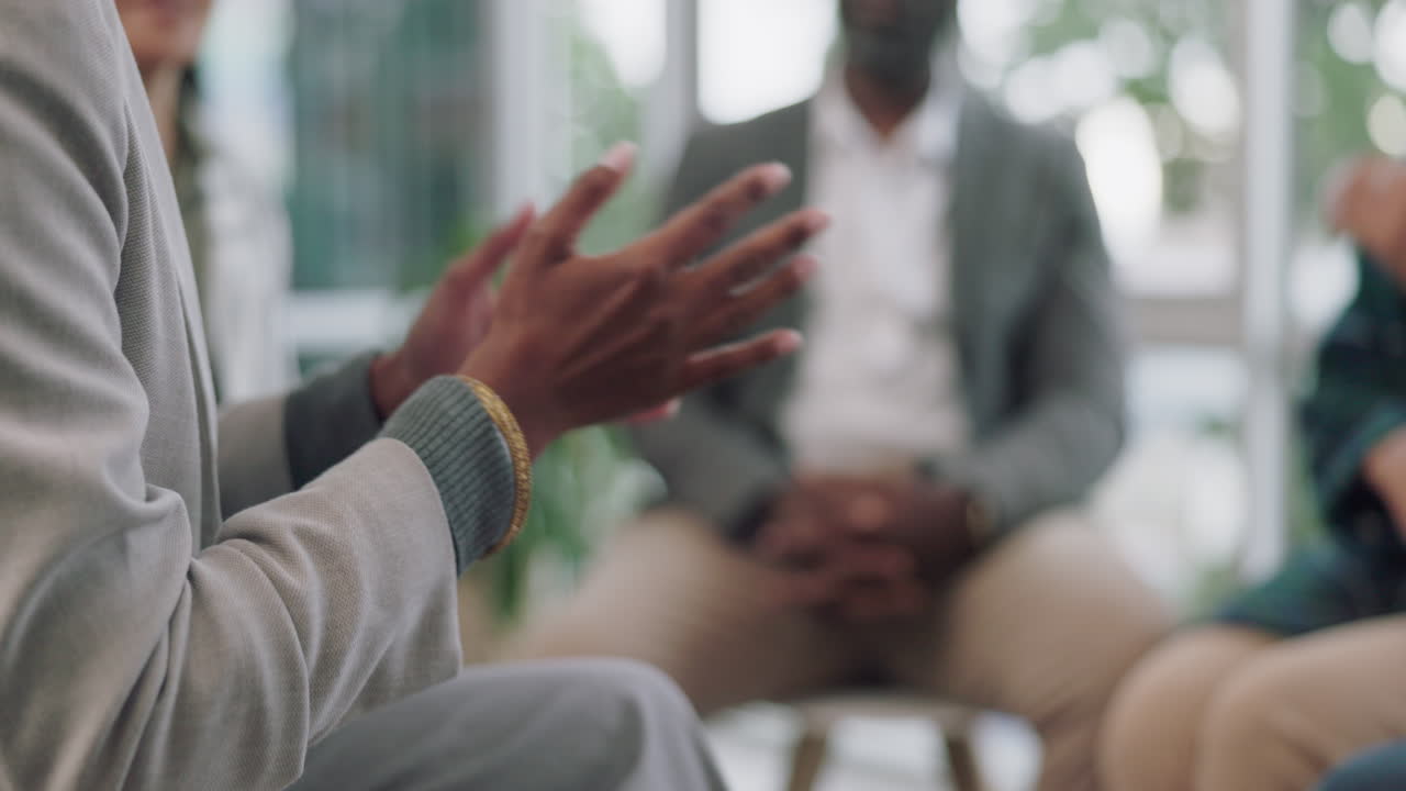 Psychology, hands and people in support group