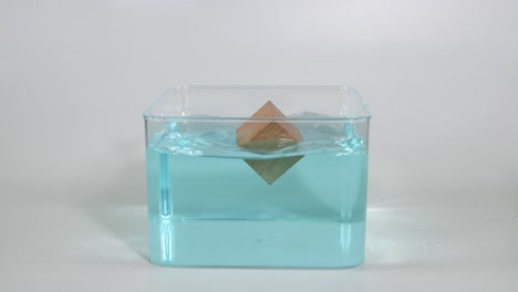 experiment showing wooden blocks floating in water