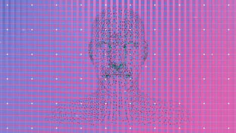 animación de humano digital y puntos en fondo azul