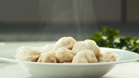 steaming pelmeni