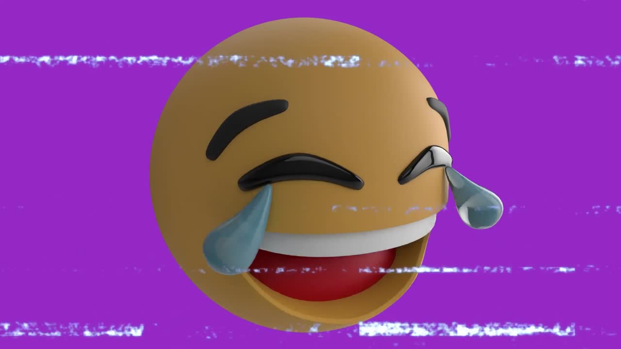 Animation of happy emoji icon over screen with noise