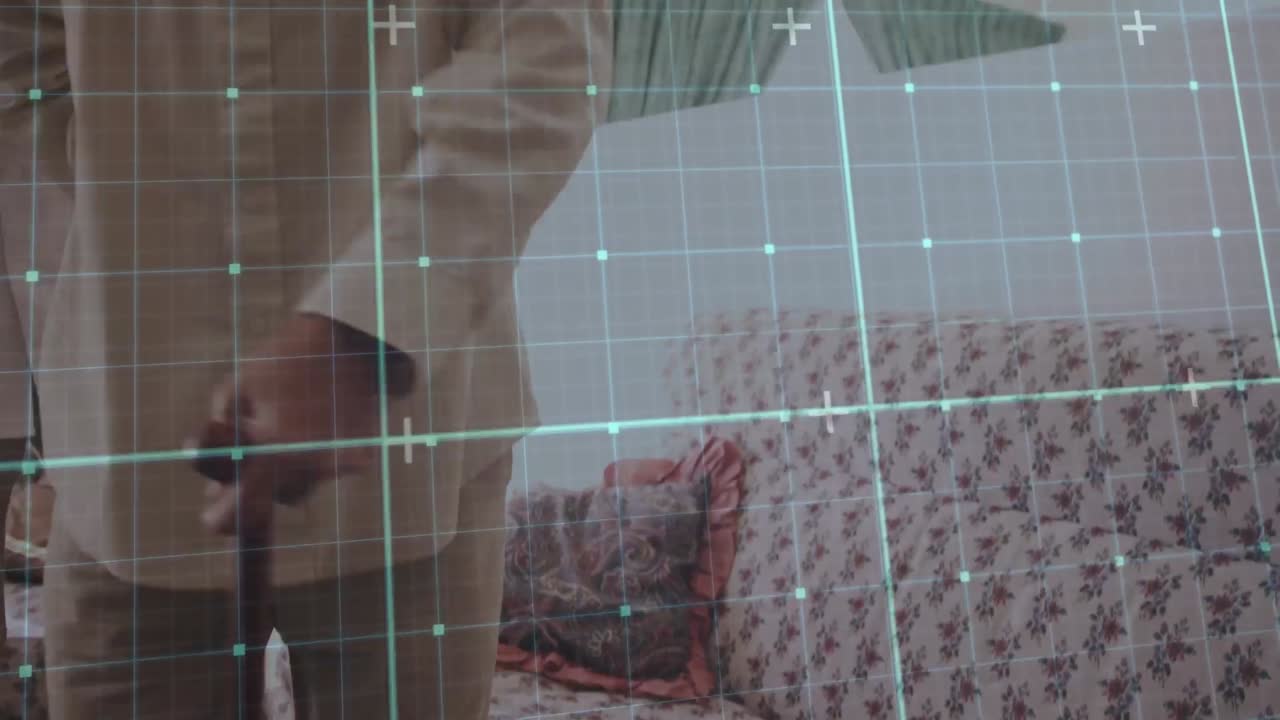 Animation av digital databehandling över en kaukasisk manlig läkare med äldre män