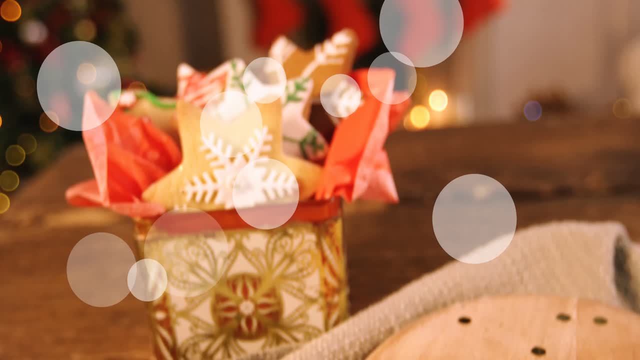 쿠키와 크리스마스 선물 위에  ⁇  점의 애니메이션