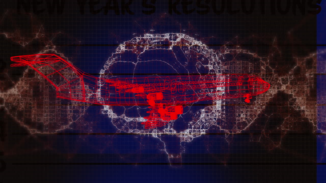 animación de un modelo de avión en 3d girando sobre un cerebro digital y una cadena de adn sobre un fondo negro