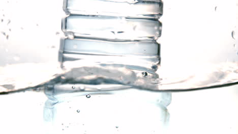 plastic bottle falling in water on white background