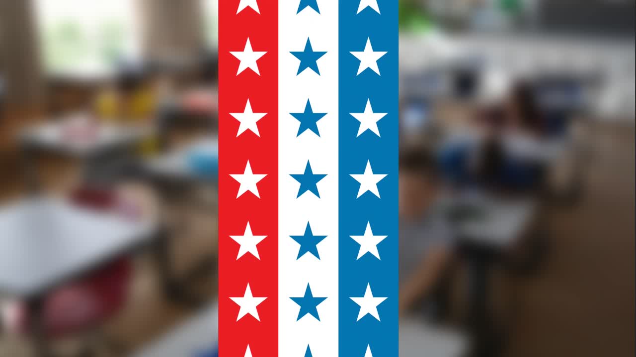 흐릿한 배경 위에 다채로운 움직이는 사각형의 애니메이션