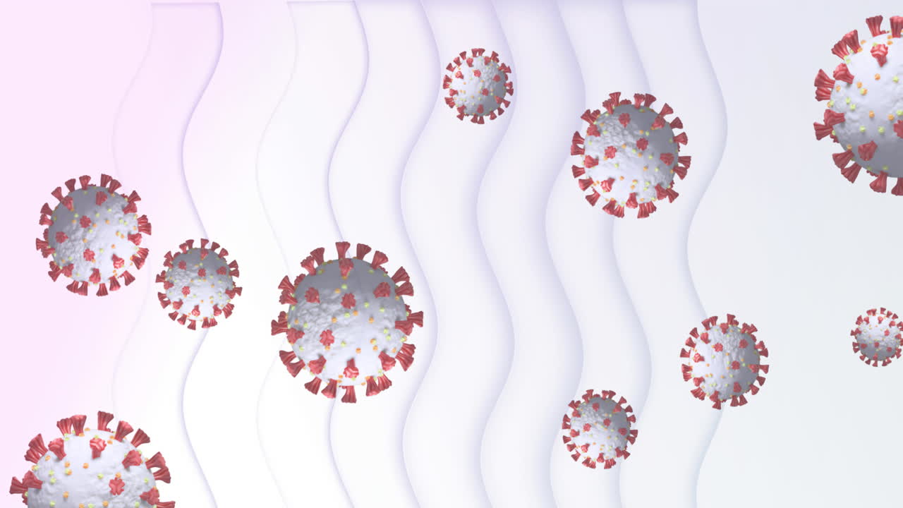células de covid-19 contra ondas en fondo blanco