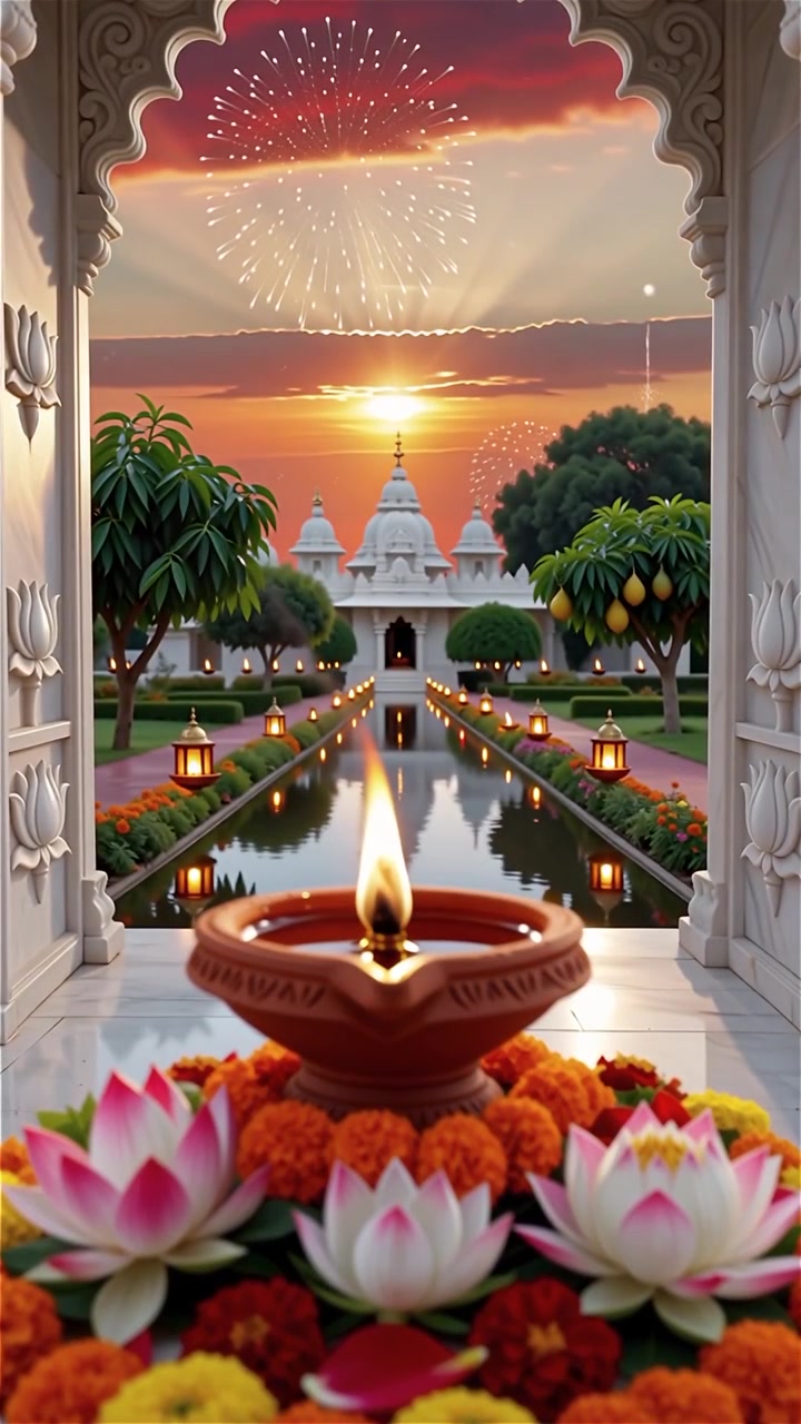 Sfondo del Festival Diwali con lanterne e decorazioni tradizionali Diyas.