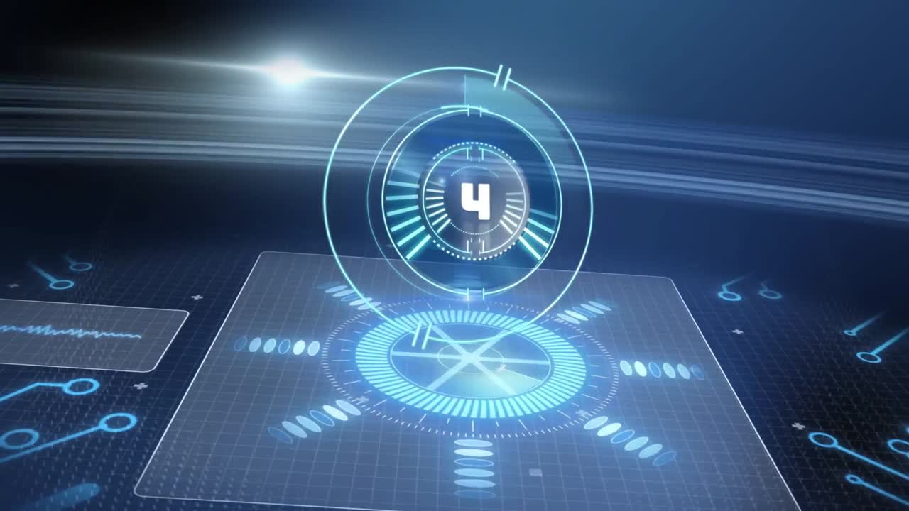 카운트다운, 데이터 프로세싱 및 컴퓨터 회로 보드를 가진 범위의 애니메이션