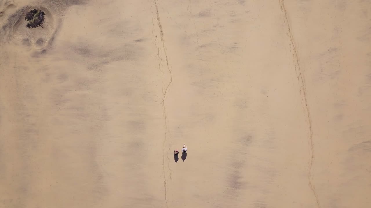 영국 콘월의 갓레비 해변에서 모래사장을 걷고 있는 관광객들의 하향식 전망 - 드론 샷