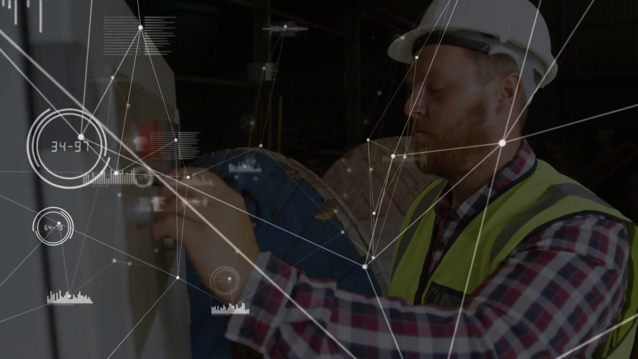 Vertical video: Tech reacting to HUD, adjusting panel and reel, checking tablet readings in plant