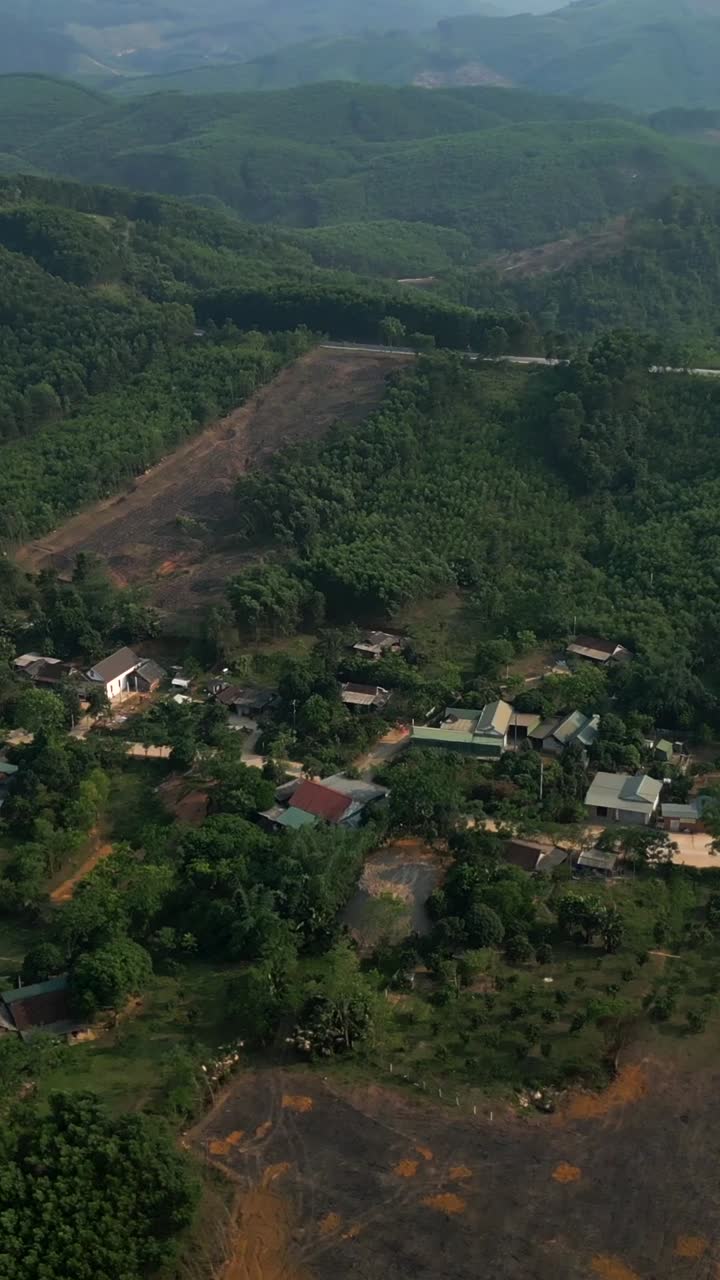 Aerial view of a village in a mountainous region