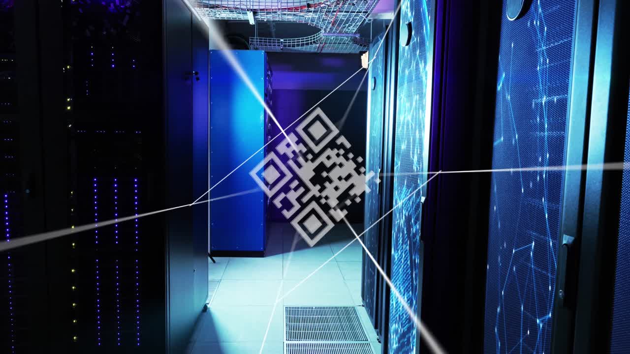 Animation of qr code and lines over servers