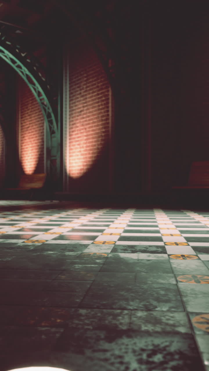 interior de túnel de ladrillo vintage con suelo de azulejos