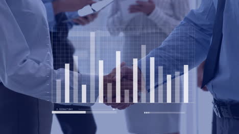animación del procesamiento de datos financieros sobre personas de negocios que se dan la mano