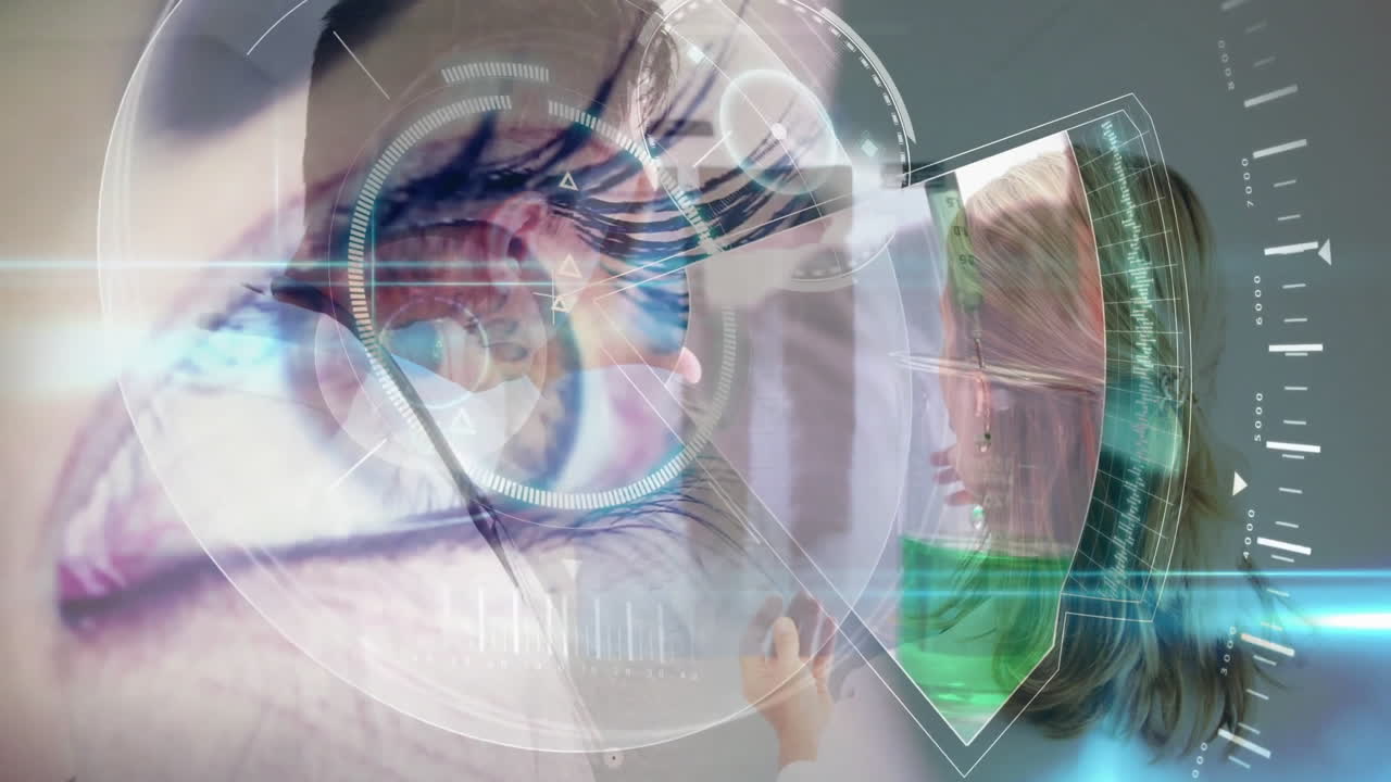 Using digital interface, person interacting with technology and animation on screen