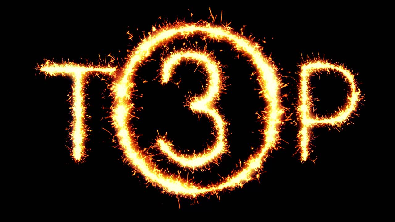 Top 2 text sparkler writing with glitter sparks particles firework on black 4k loop background