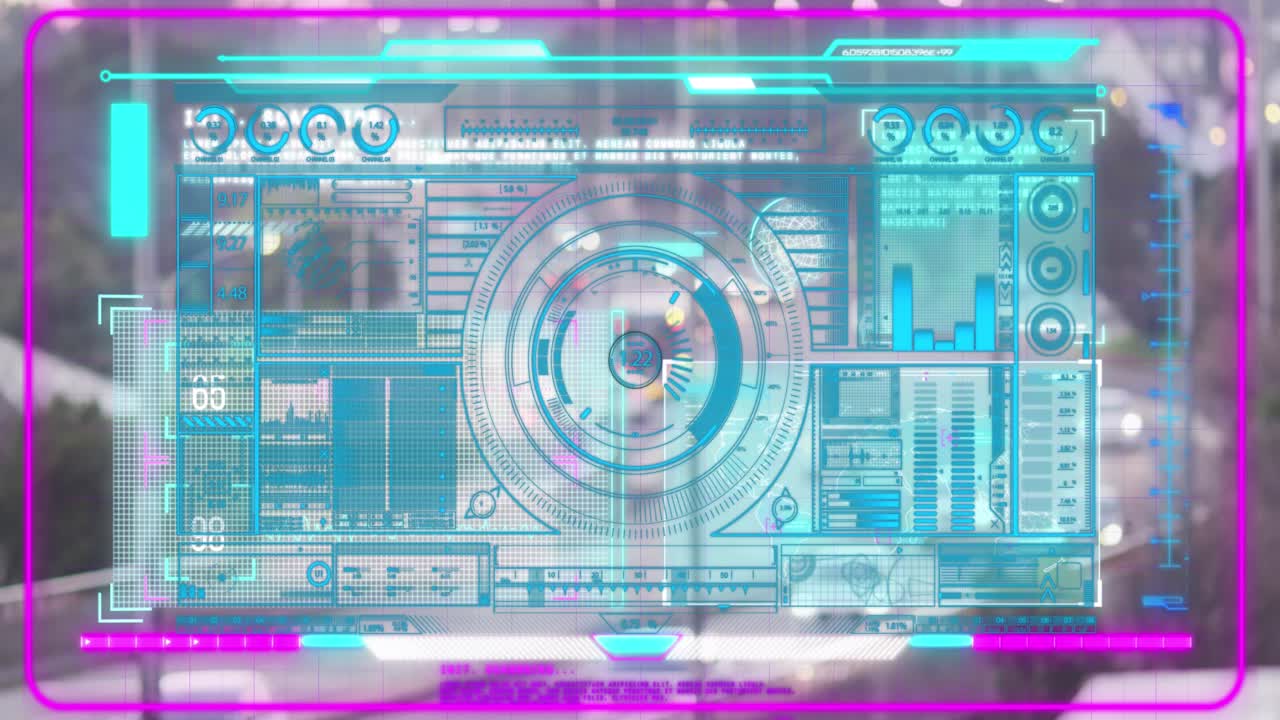 Animation of scope scanning and data processing over cityscape