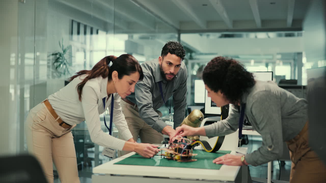 Team of engineers working on a project in an office