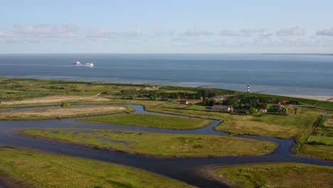 aerial high-altitude shot of the north sea and waterdunes - a nature area and recreational park in the province of zeeland, the netherlands