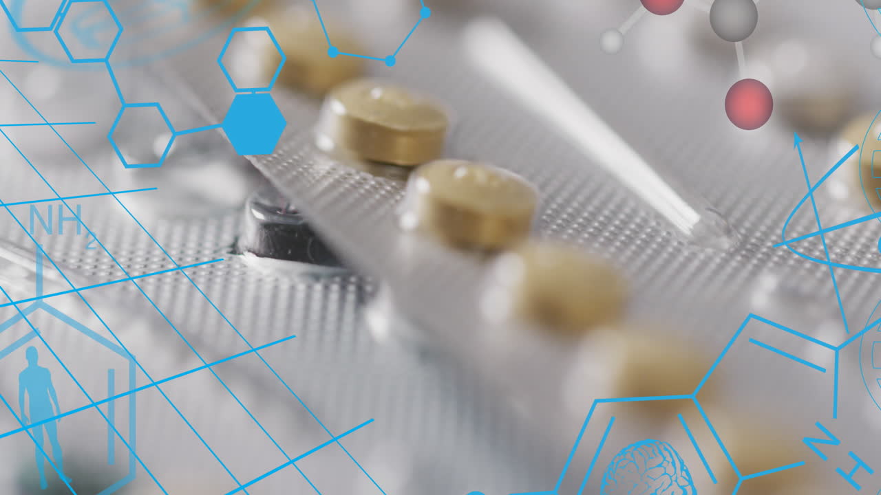 알약 위의 화학 구조의 애니메이션