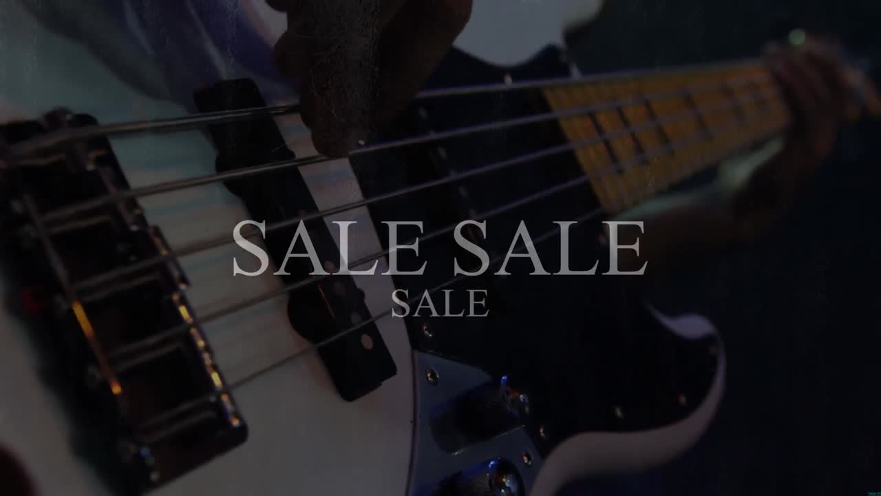 기타를 연주하는 사람 위에 판매 텍스트의 애니메이션