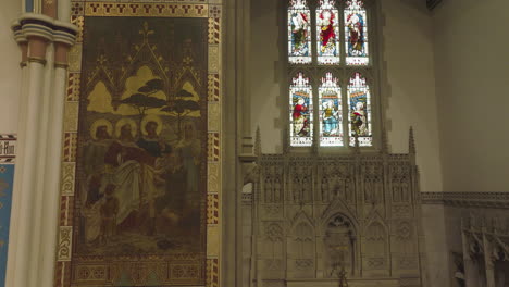 detailed interior with frescoed on the walls of a gothic cathedral