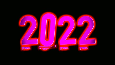 letrero de neón número 2022 texto sobre fondo negro