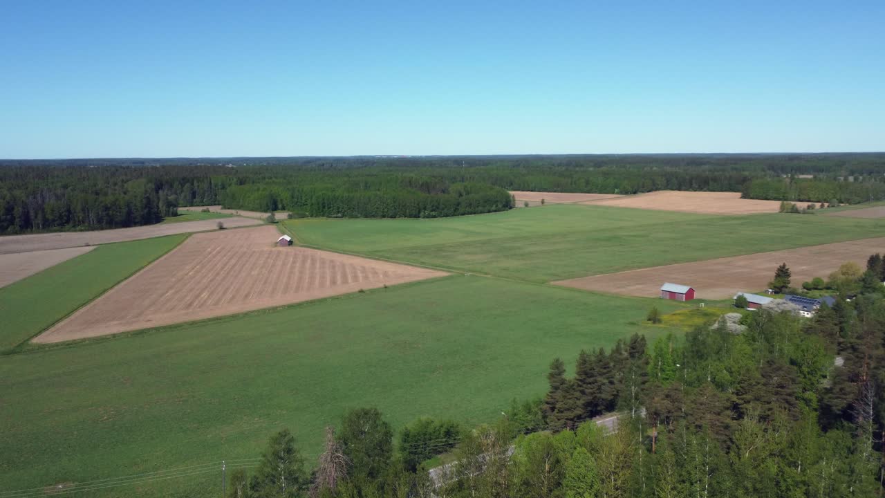 Copy space aerial over Northen agriculture fields in early summer