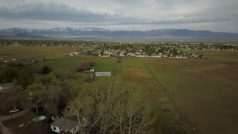 a drone flight near ranch in a gorgeous green valley