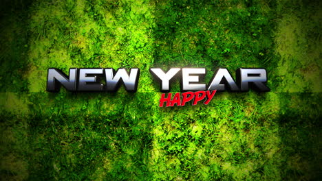 happy new year cartoon text on green grass