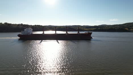 An-aerial-view-over-the-Hudson-River-in-upstate-NY-on-a-beautiful-day-with-sunny-skies