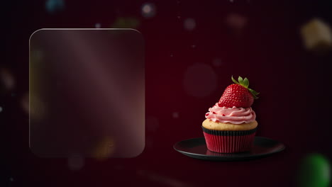 Strawberry cupcake food footage for your menu marketing - clean glass panel reveals in sync with dish, perfect for promos