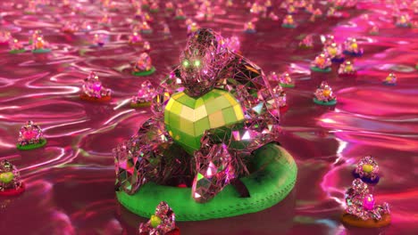 geometric gorilla in a pink watery landscape