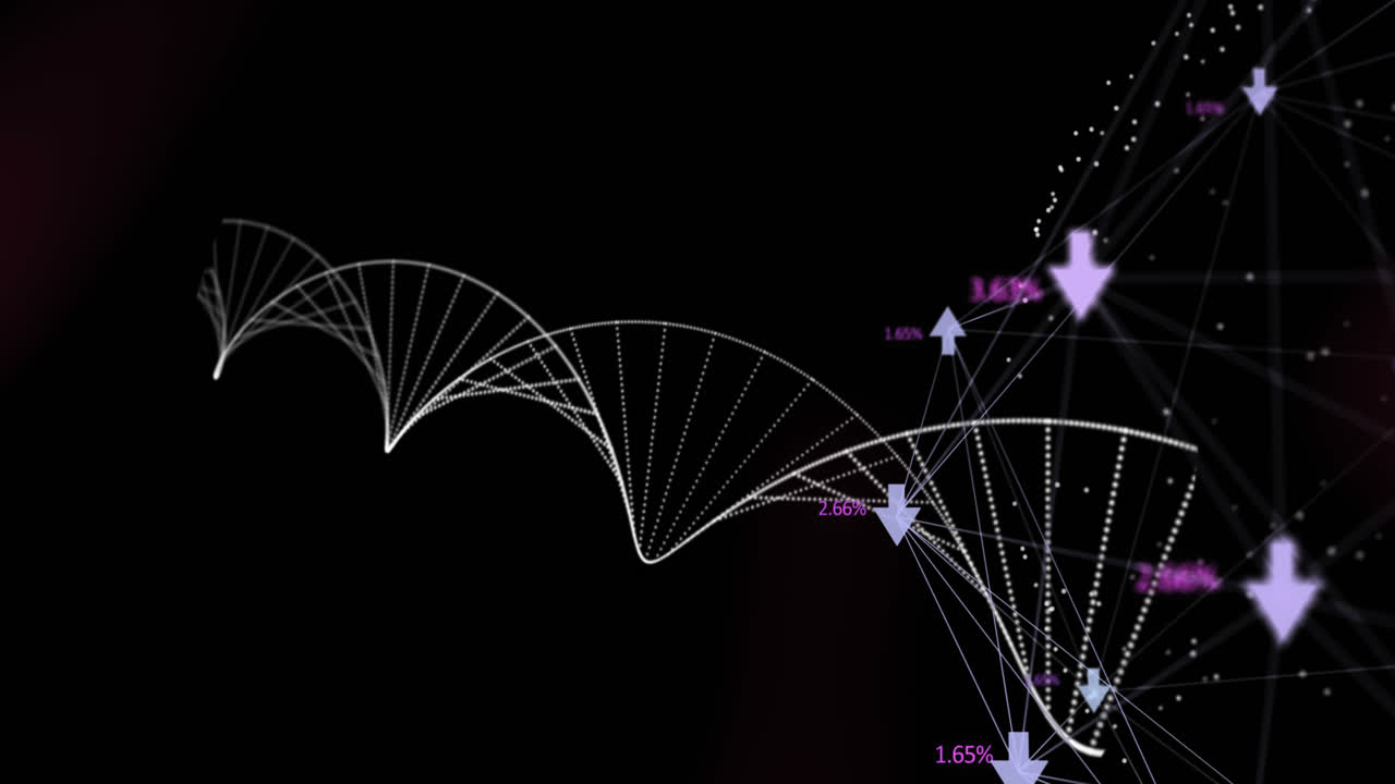 Digital animation of dna structure spinning against globe of network of connections
