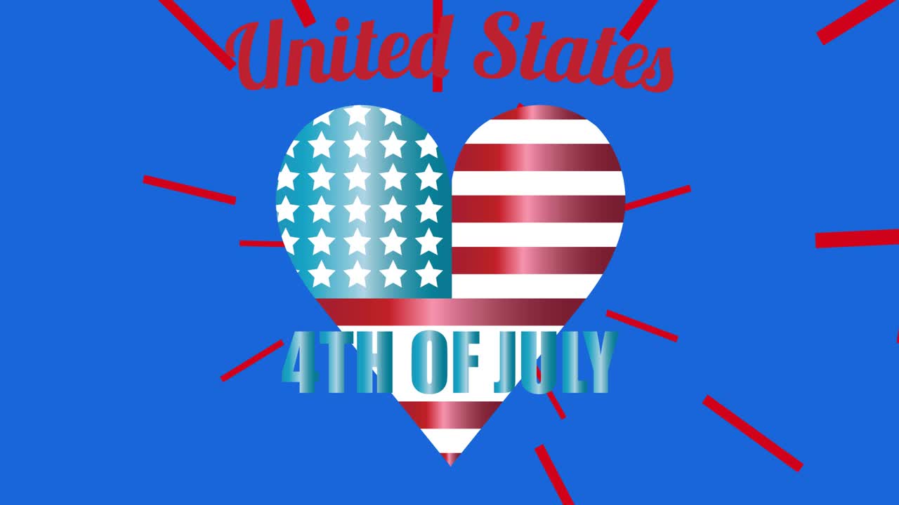 7월 4일의 애니메이션 블루 배경에 있는 미국 국기 색상의 텍스트
