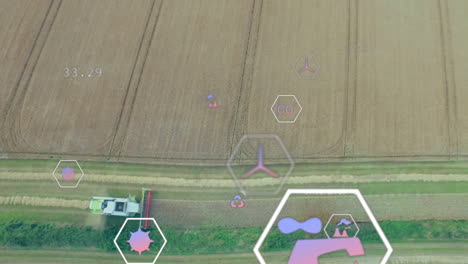 Animation-of-eco-icons-and-data-processing-over-countryside-farm-land