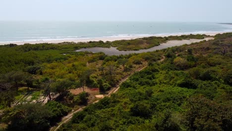 stunning aerial panoramic view of the atlantic ocean, shot at stala adventures, kartong - the gambia