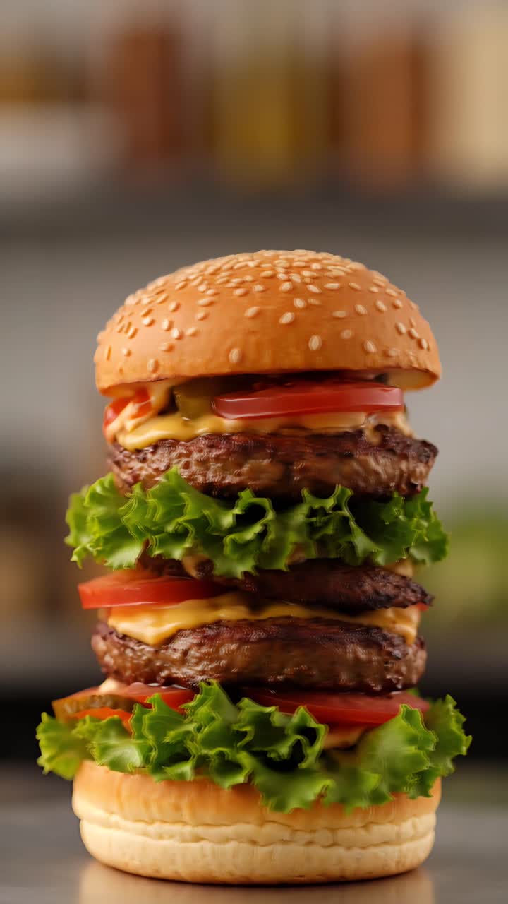 Hamburger Succoso Primo Piano Sfondo Bokeh 4K