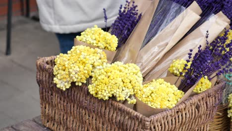 dried flowers and lavender display at a market