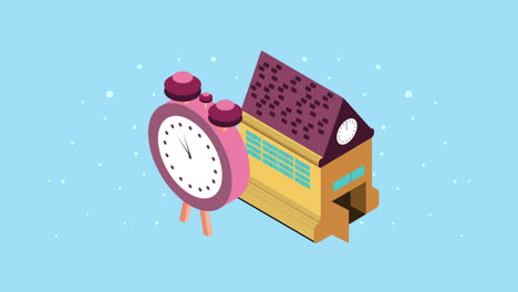 school and alarm clock isometric style