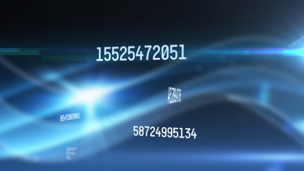 Animation of numbers changing and data processing over glowing blue lines