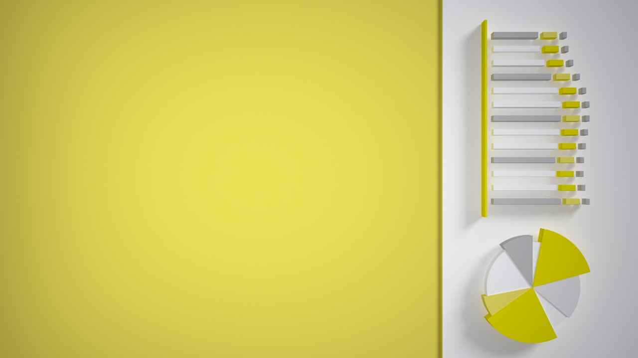 interfaz de usuario de alta tecnología con animación de histogramas y gráficos en colores blanco y amarillo. bucle de video 3d. minimalismo 4k hd.